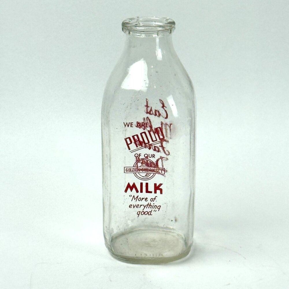 Vintage QT East Malta Farms 9" Milk Bottle Golden Guernsey Nostalgic Farm Dairy